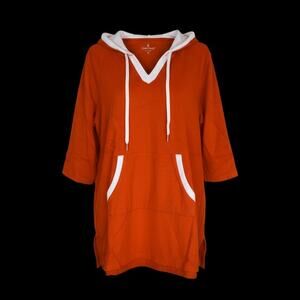 Cuddl Duds Sun Terry Hooded Tunic‎ Spicy Orange Medium 3/4 Sleeve NWOT Pocket